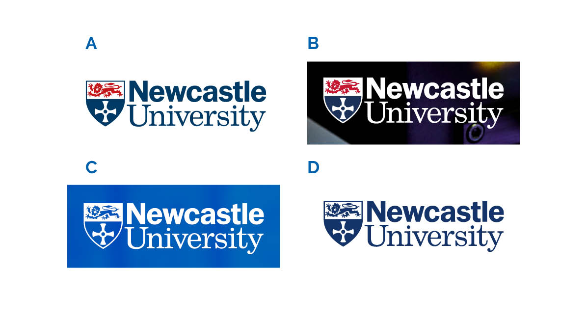 Four variations of the Newcastle University logo.